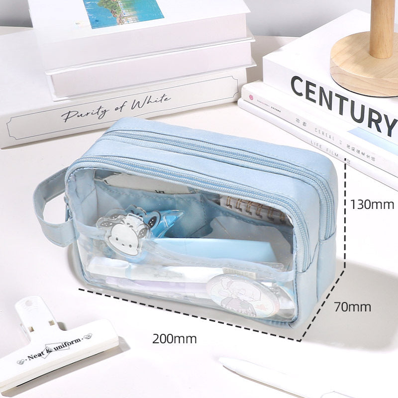 Wholesale 2023 Three-layer Extra Large Capacity Transparent Canvas Pencil Case